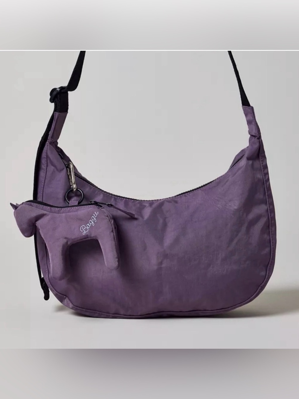 NWT BAGGU Medium Nylon Crescent Bag Dusty Violet - Picture 7 of 10
